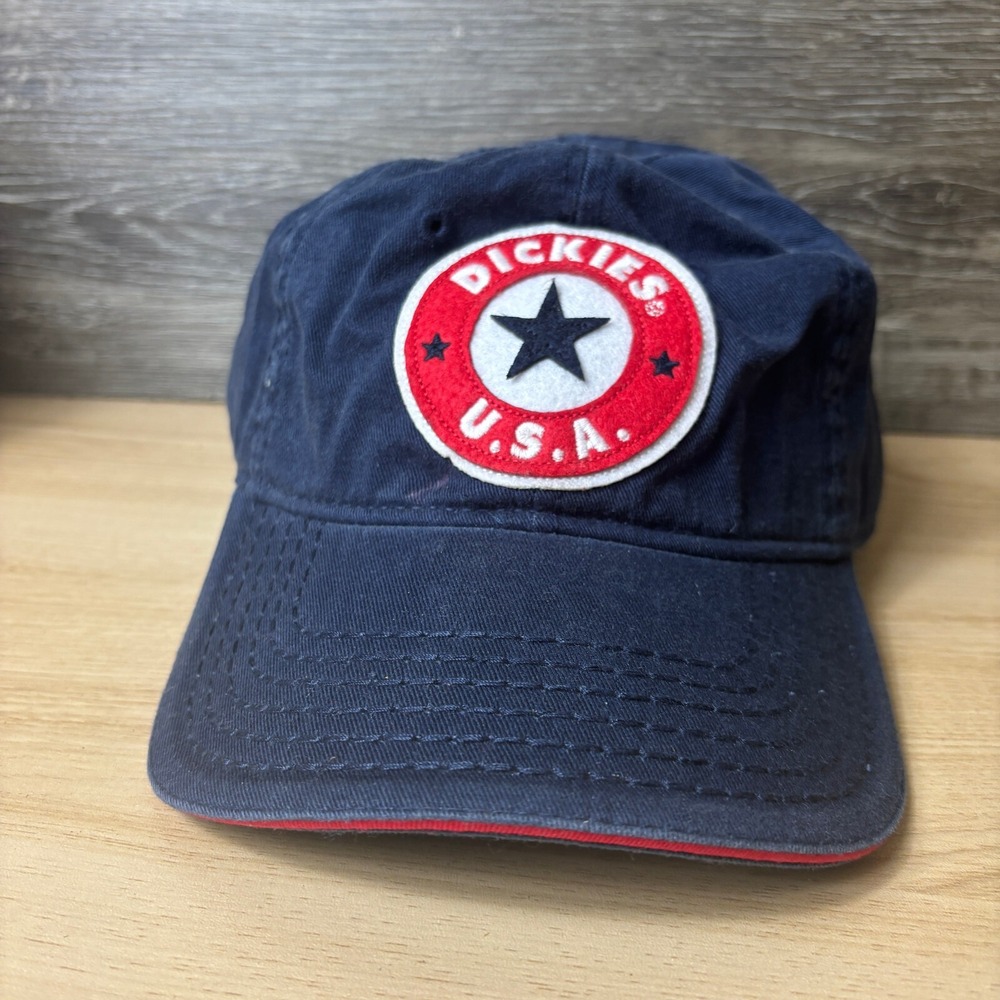 Dickies Hat Cap Strap Back Blue Red Star Logo Work Wear Adjustable